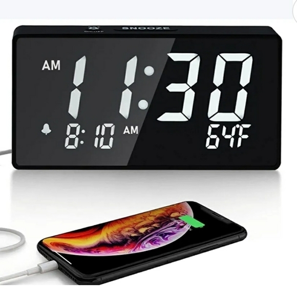 DUAL ALARM CLOCK Digital 24HR USB Charger Large Display Dimmable New - Picture 1 of 12